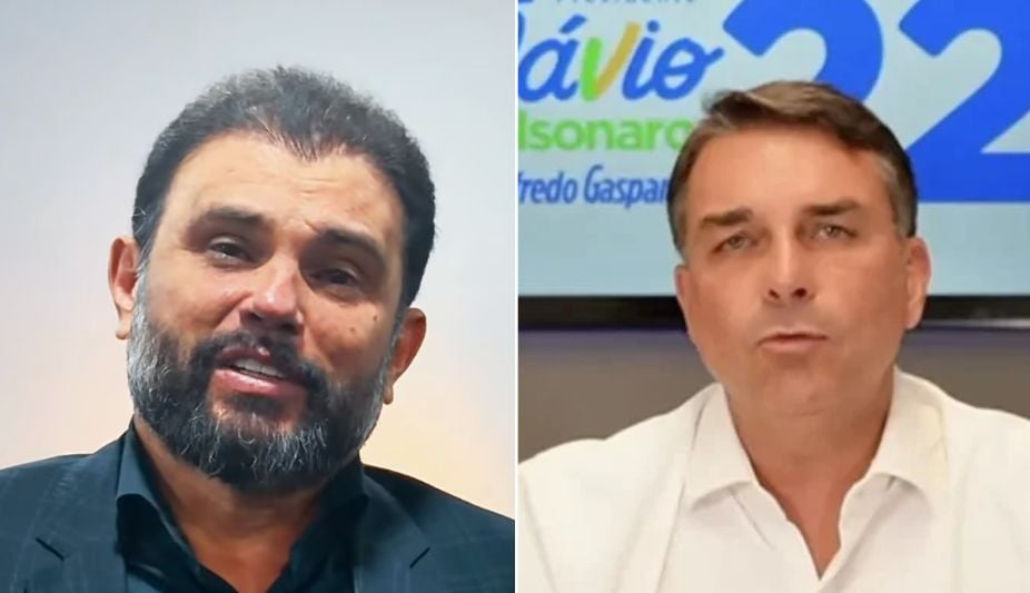 Flávio e sua mulher, Fernanda Bolsonaro, foram batizados por JB Carvalho. Na imagem, Carvalho (à esq) e Flávio Bolsonaro (à dir.)