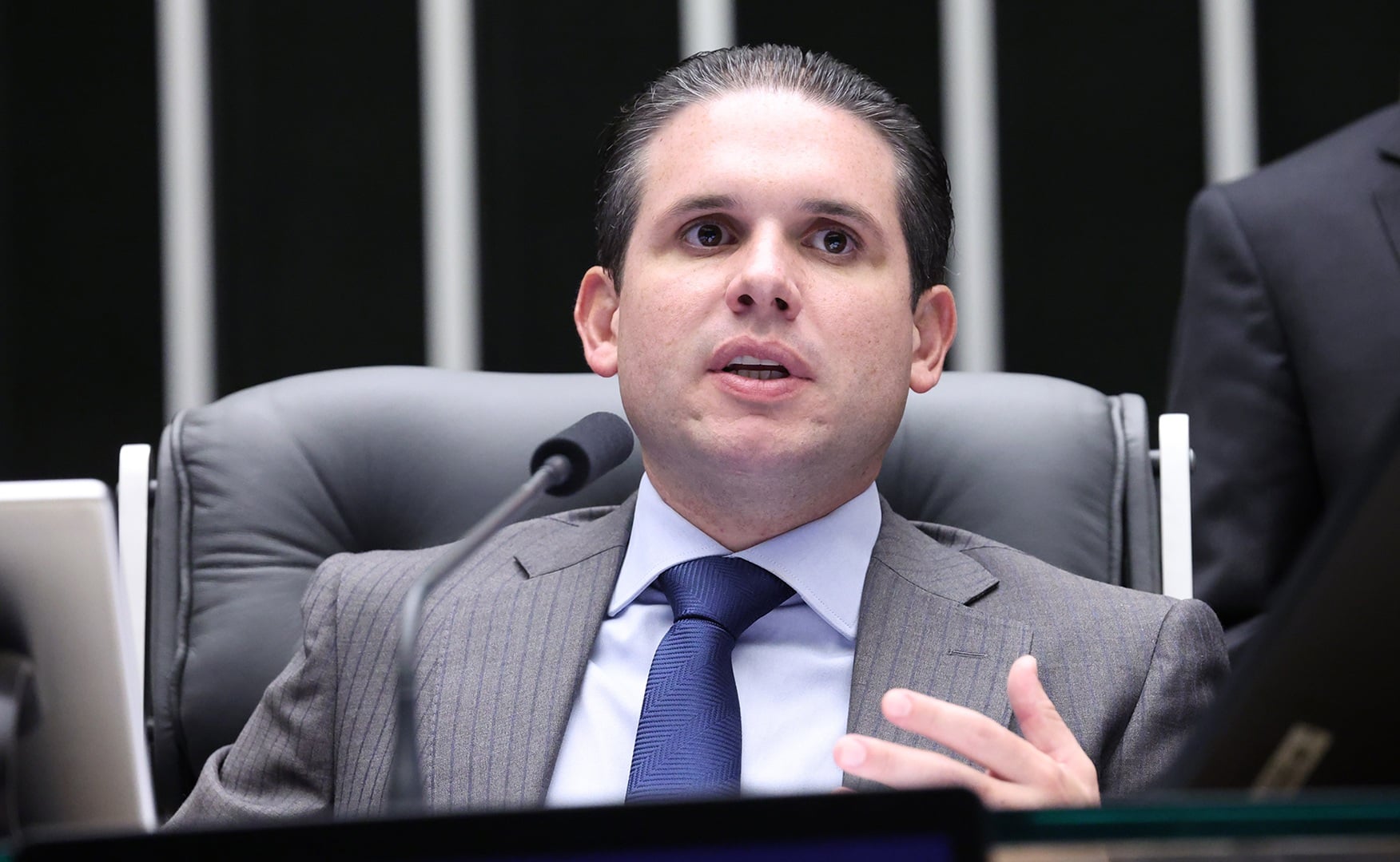 O presidente da Câmara dos Deputados, Hugo Motta, durante sessão em 14 de julho